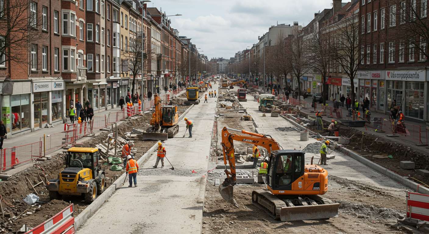 Строительство центральной улицы с тротуарами и озеленением