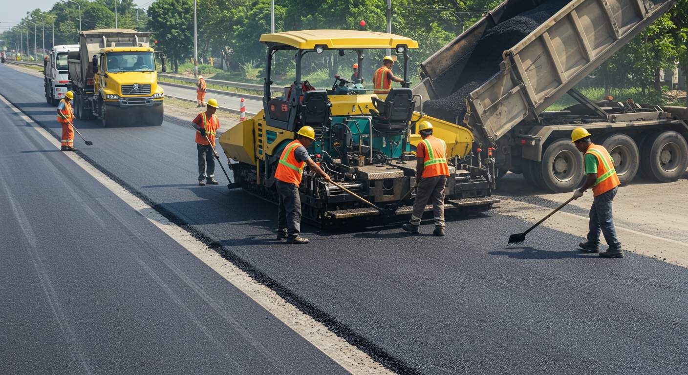 Асфальтирование уличной магистрали