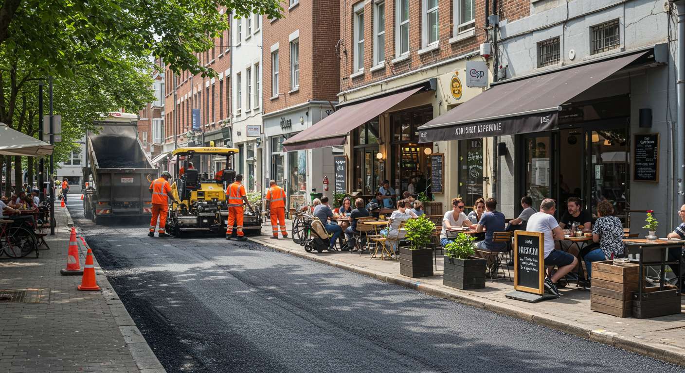 Асфальтированная территория возле кафе