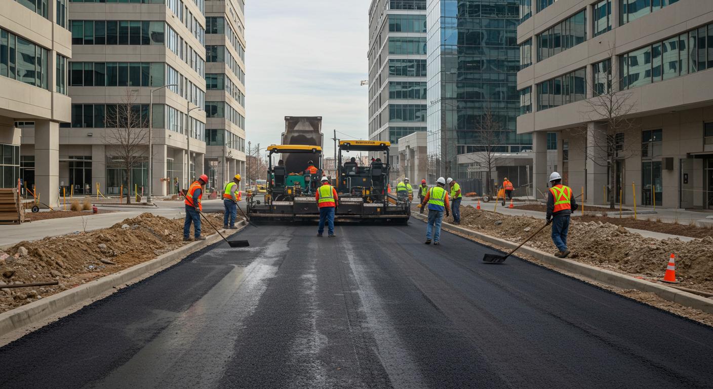 Асфальтирование около офисных зданий