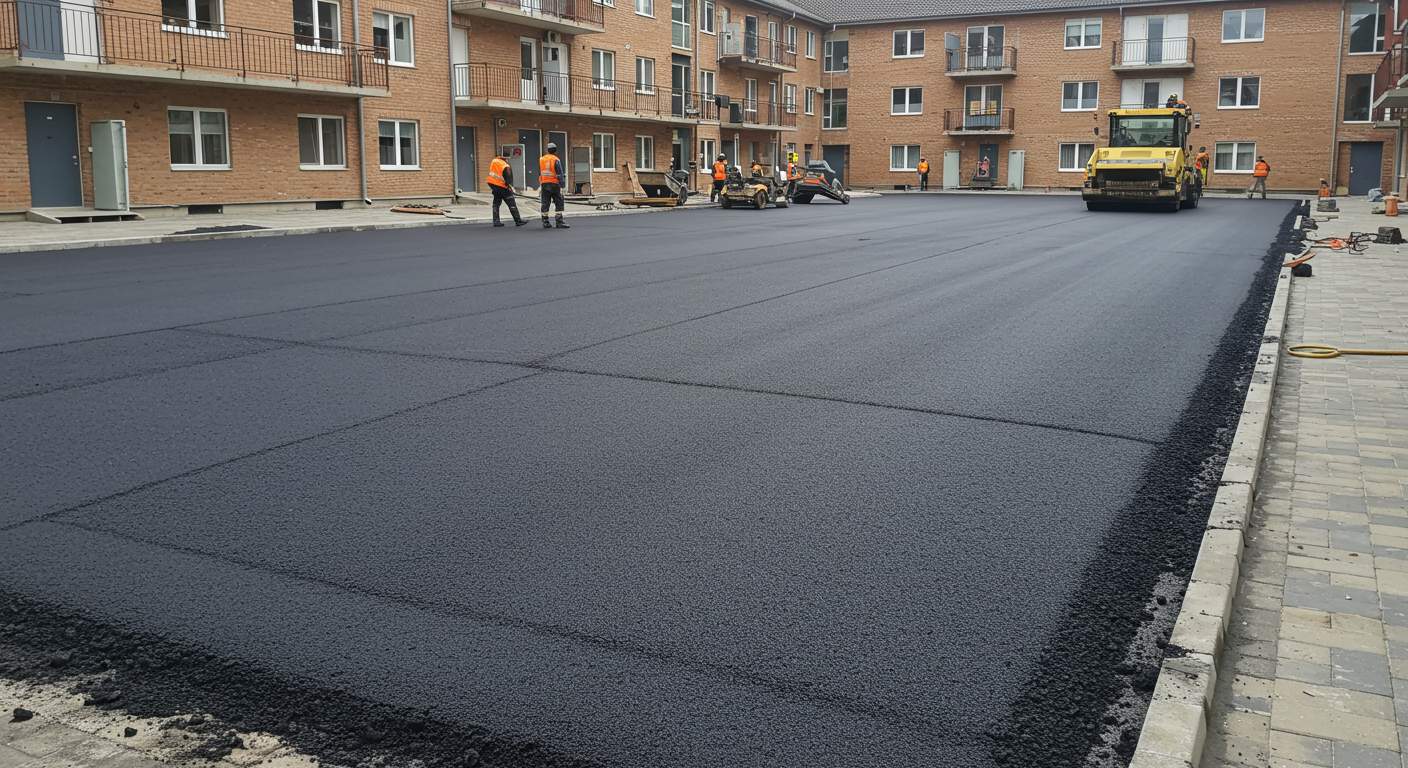Ребристое асфальтирование двора жилого комплекса