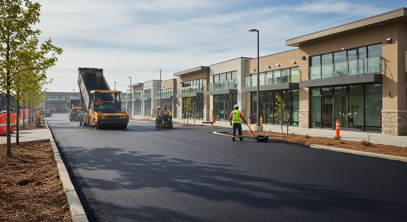 Асфальтирование площадок у торговых павильонов Асфальтирование площадок у торговых павильонов