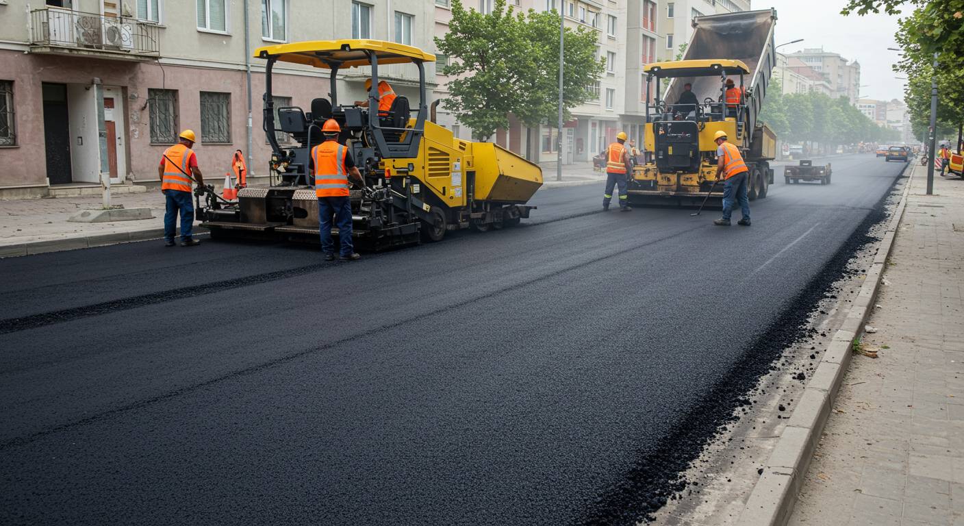 Ровная асфальтовая дорога на городской улице