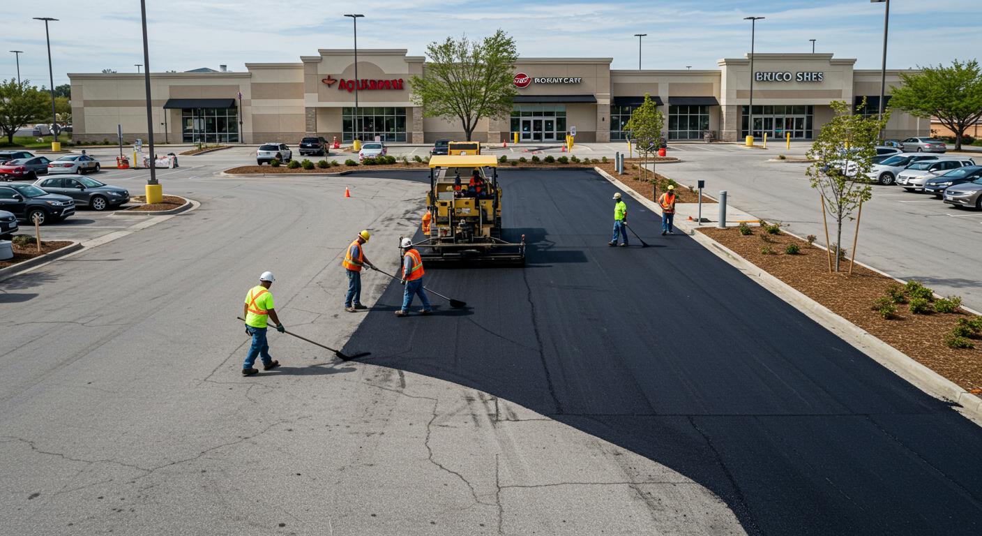 Асфальтирование территории у торгового центра