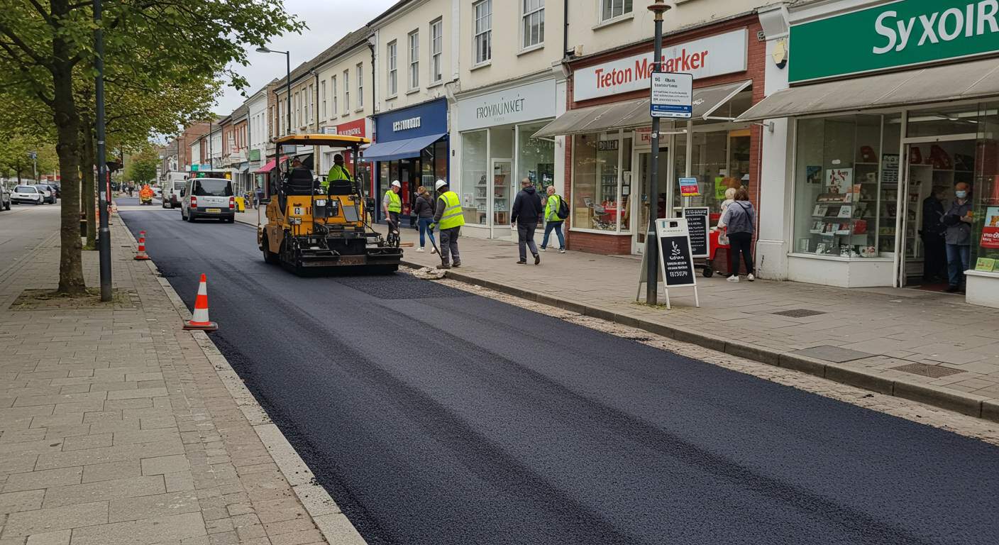 Асфальтирование уличных дорожек возле магазинов