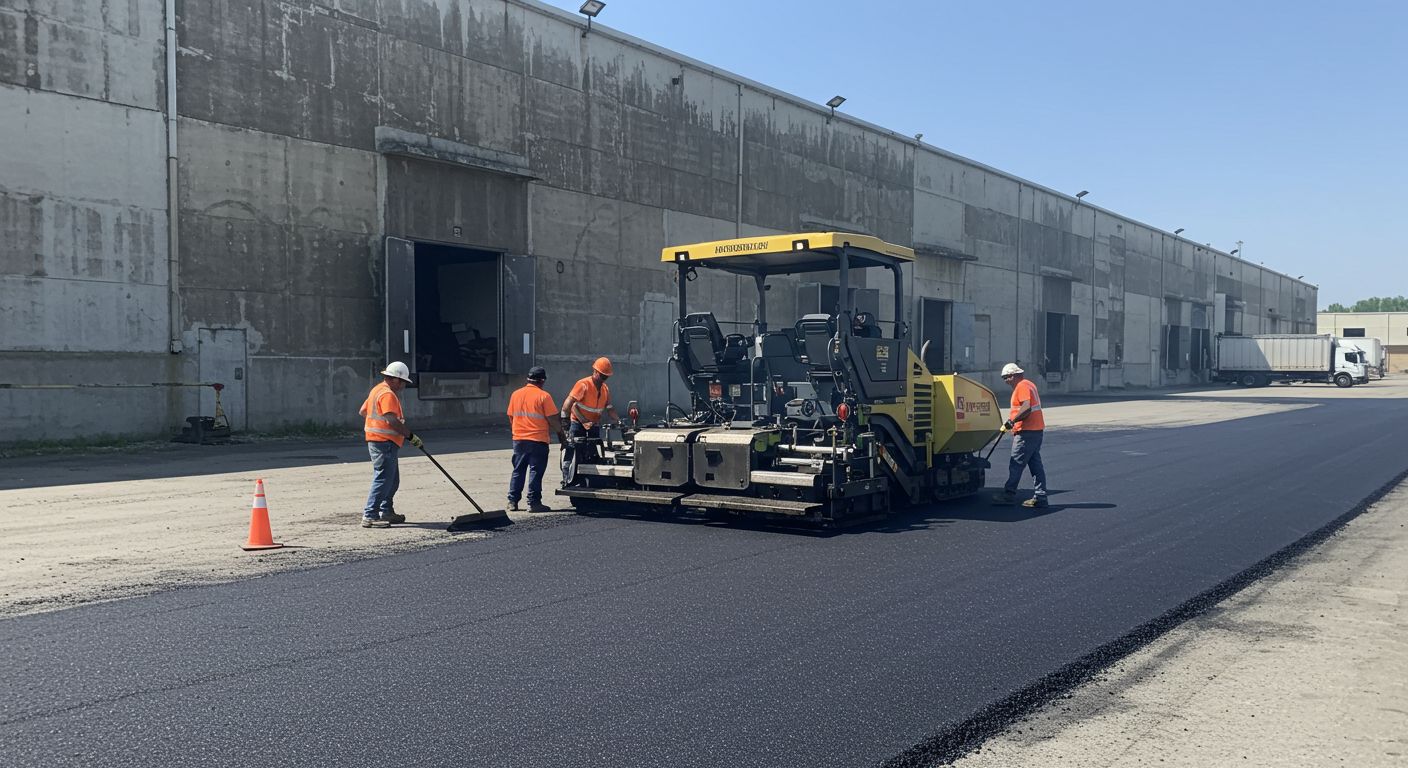 Асфальтированная территория складского двора Асфальтирование складского двора