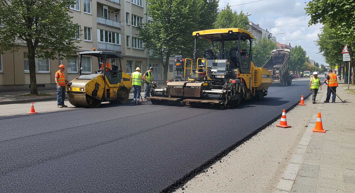 Асфальтирование городских улиц модифицированным асфальтобетоном