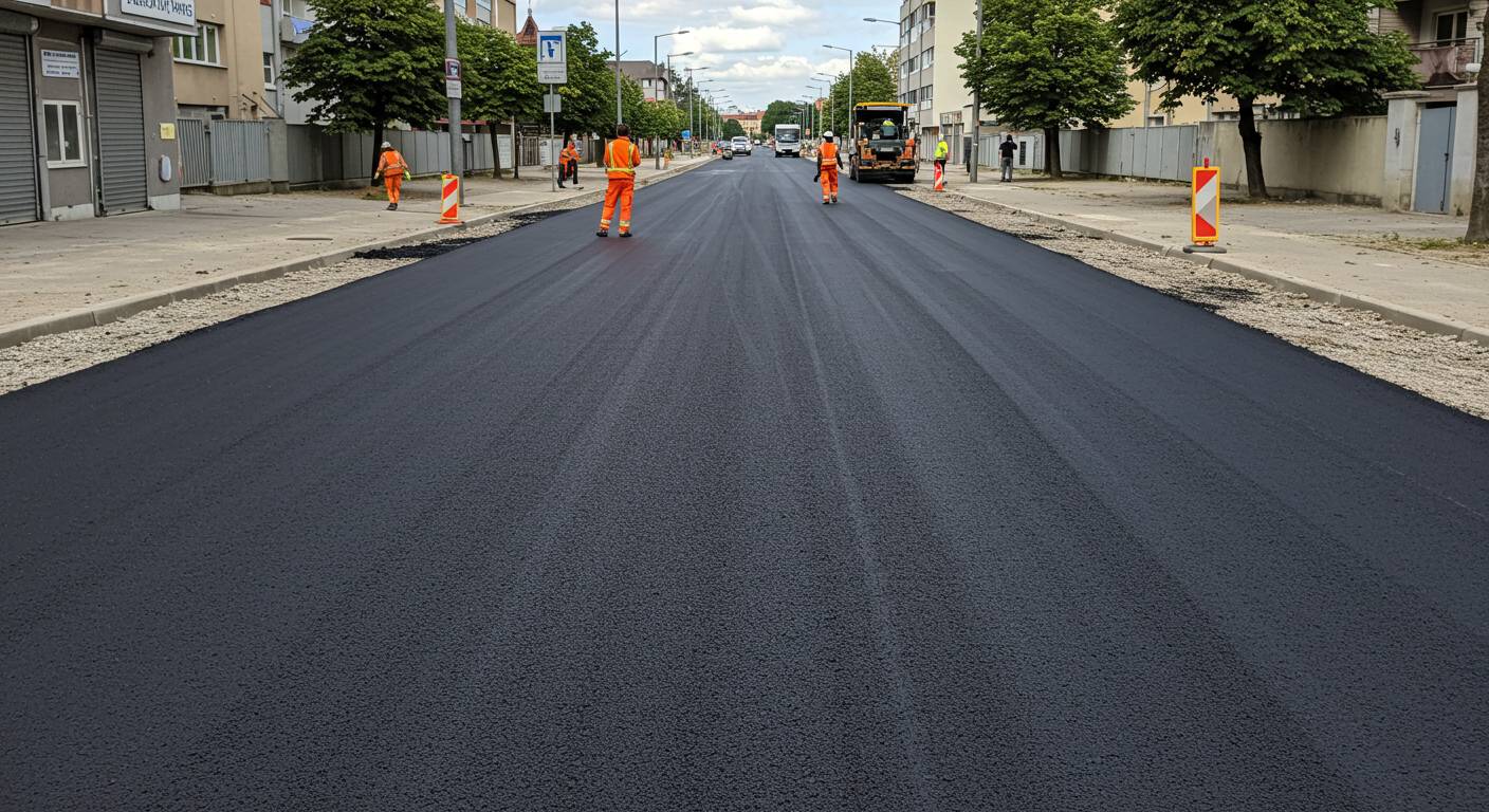 Асфальтирование городских улиц с усиленным износостойким покрытием