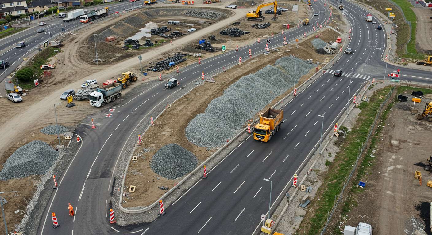Дорога на строительной площадке с тяжелой техникой